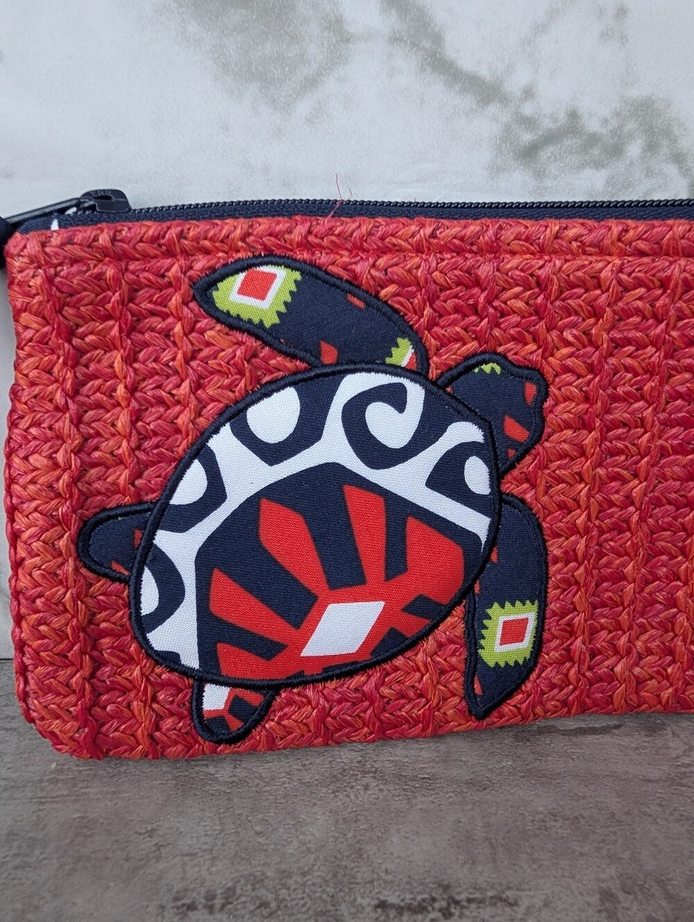 Vera Bradley Seashore Zip Pouch Sun Valley Turtle Straw Clutch Coin Purse - Picture 2 of 7